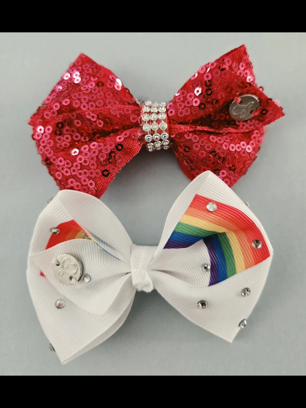 JoJo Siwa Pink Sequin Bow & White Rainbow Ribbon Hair Bow Set